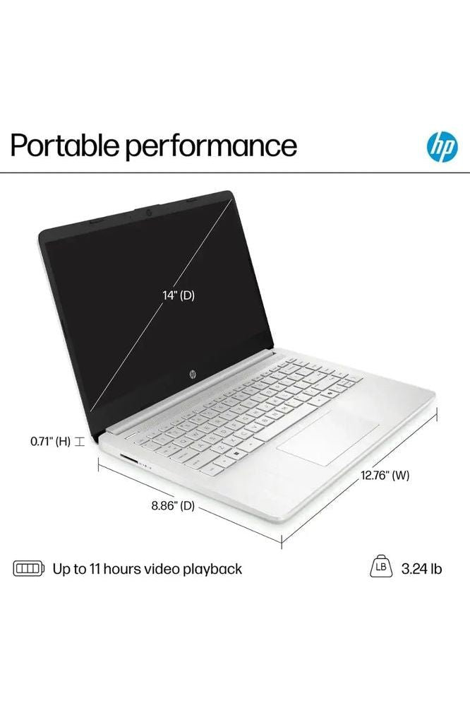 HP 14" Laptop, Copilot AI, 16GB RAM, 640GB Storage (128GB UFS with Skyerd 512GB Portable SSD), N150 4 Cores Intel Processor