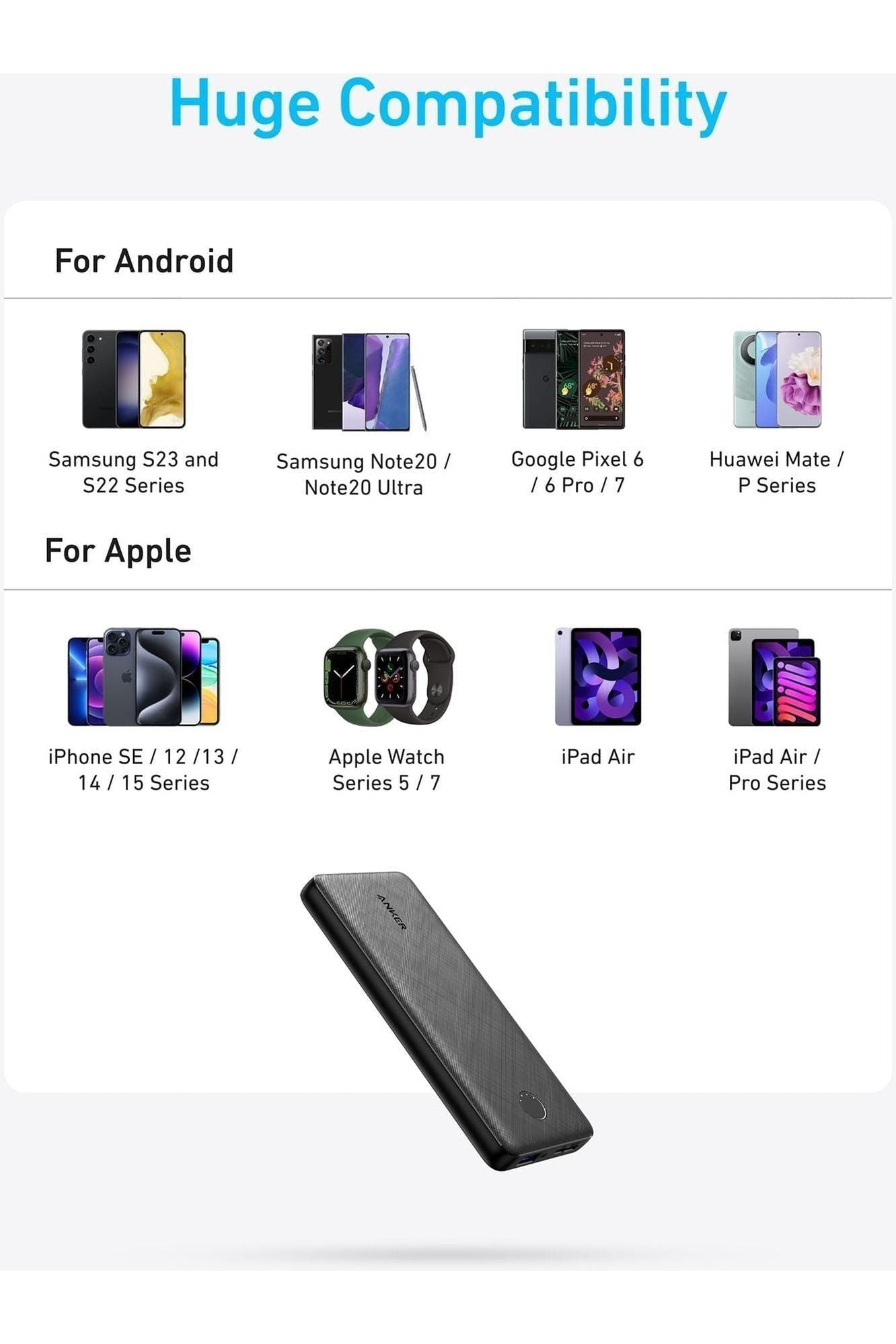 Anker Power Bank(PowerCore 10K),Compact Travel-Ready 10,000mAh Battery Pack with PowerIQ Charging Technology,5V/3A High-Speed Charging for iPhone,iPad,and More