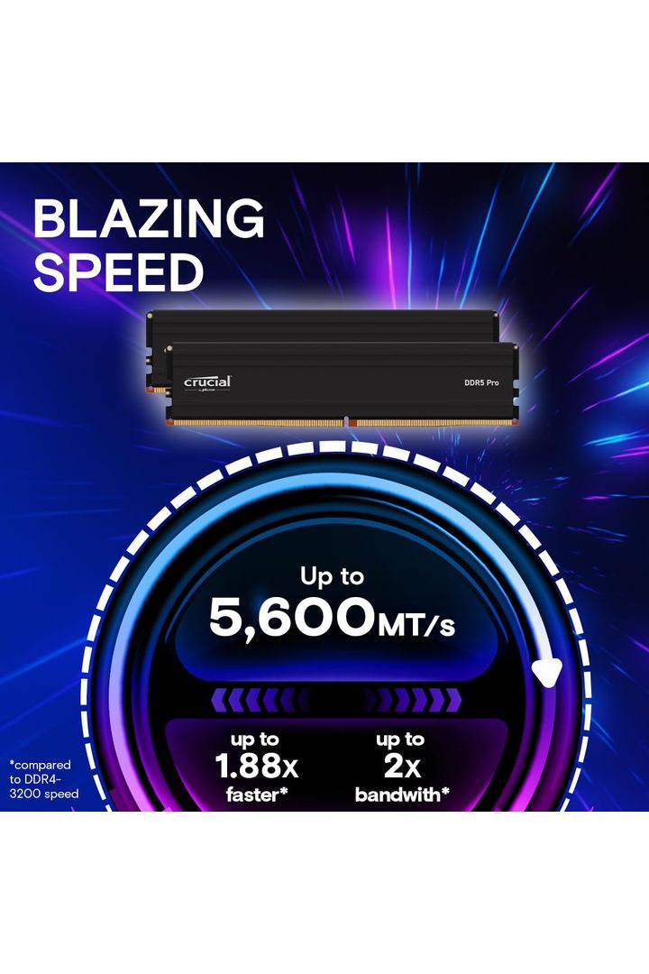 Crucial Pro 64GB DDR5 RAM Kit (2x32GB), 5600MHz (or 5200MHz or 4800MHz) Desktop Memory