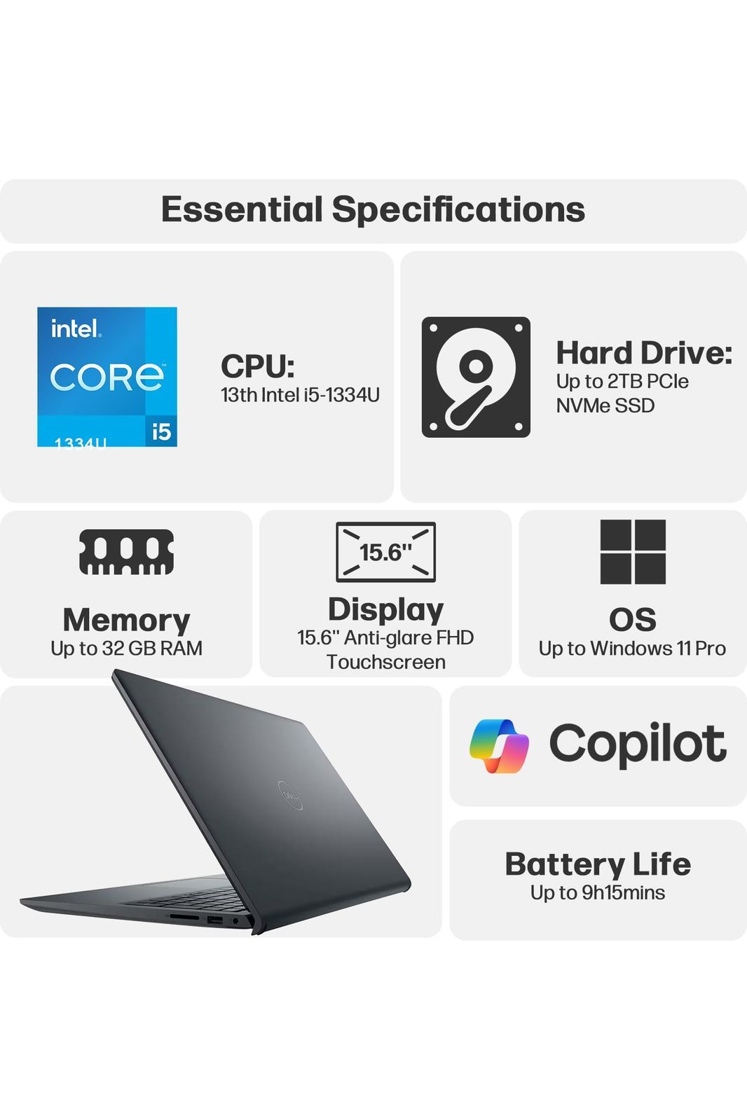 Dell Inspiron 15 15.6" Touchscreen Laptop Computer 13th Gen Intel 10-Core i5-1334U (Beat i7-1250U), 32GB DDR4 RAM, 1TB PCIe SSD
