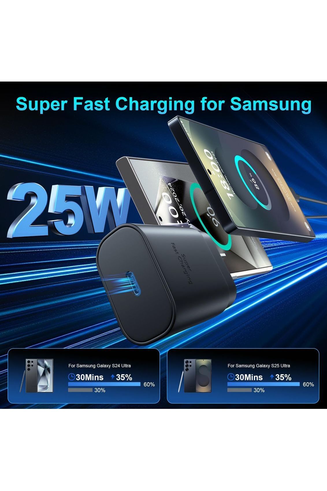 Super Fast Charger Type C, 25W USB C Wall Charger Fast Charging for Samsung Galaxy S25 Ultra/S25/S25+/S24+/S24 Ultra/S24/S24+/S23 Ultra/S22 Ultra/S21 with 10FT Long Android Type C Charger Cable 2Pack