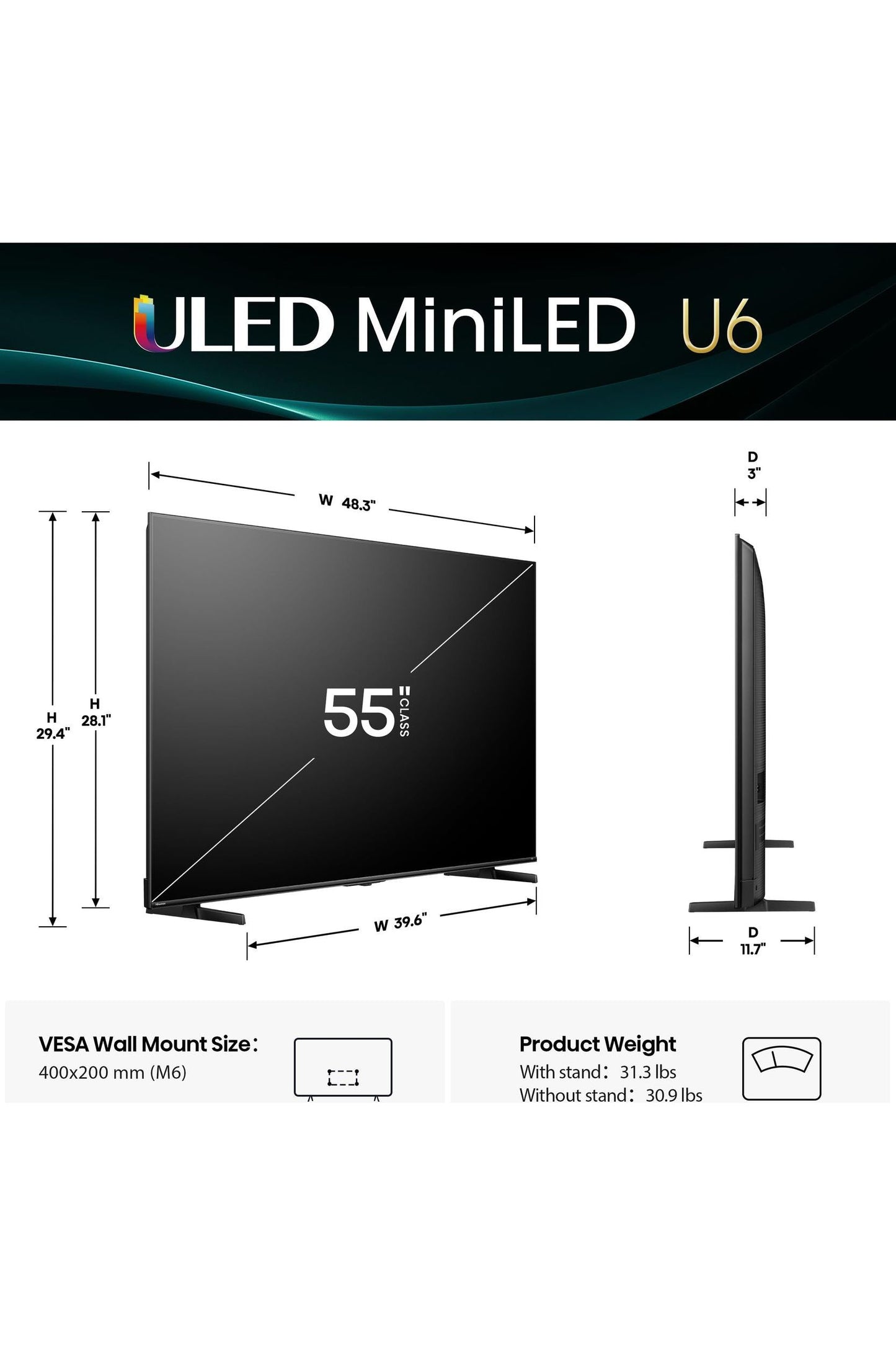 Hisense 55" Class U6 Series Mini-LED 4K UHD Smart Fire TV