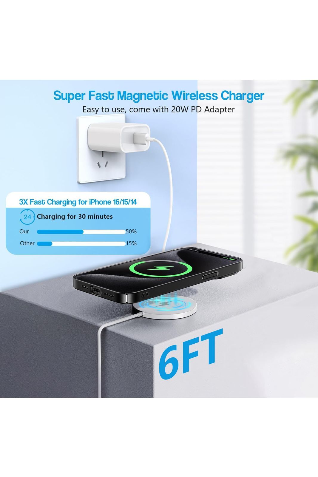 Magnetic Wireless Charger for iPhone 16 Pro Max/16 Pro/15/14/13/12/Plus/AirPods 3/2/Pro 2
