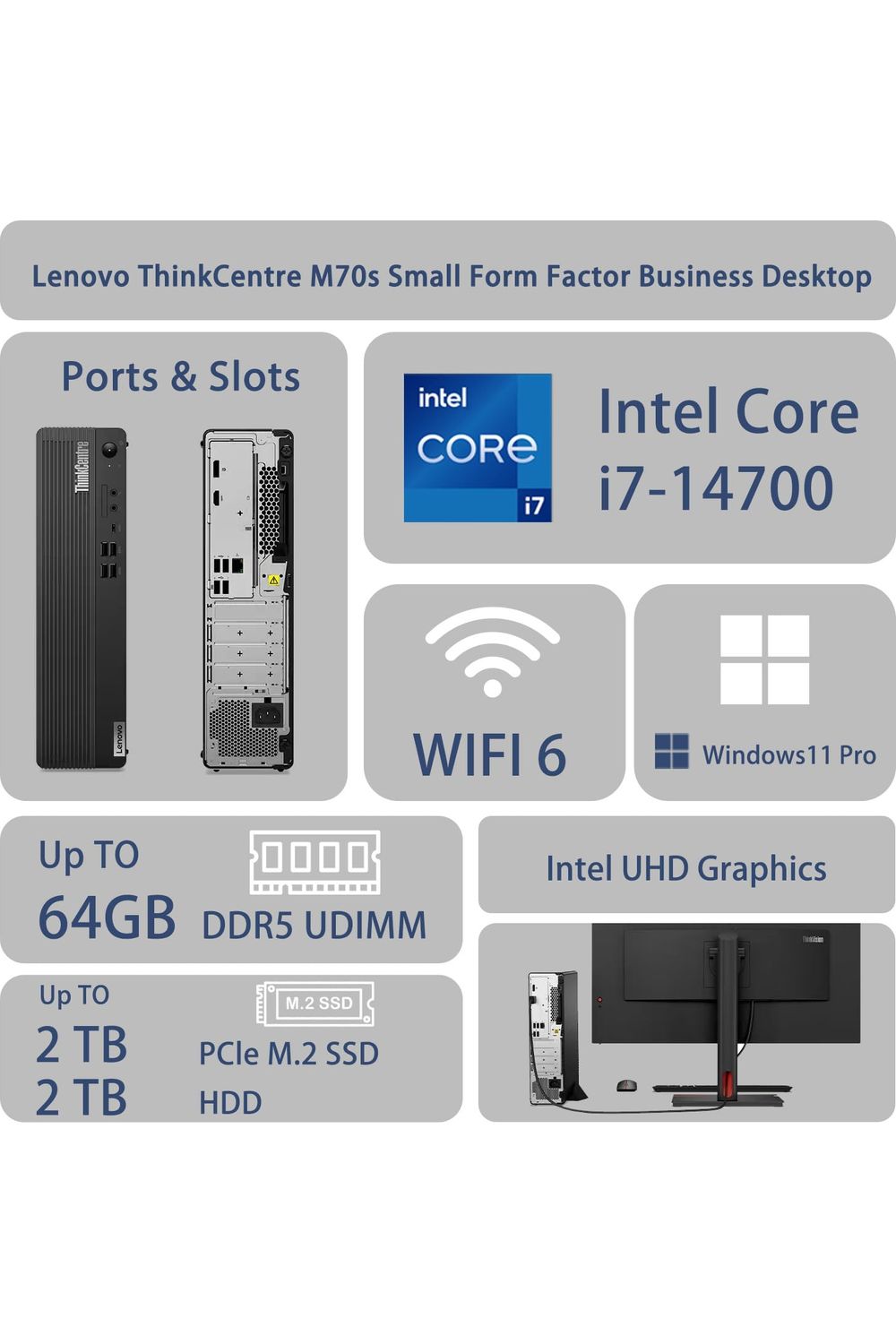 Lenovo ThinkCentre M70s SFF Small Business Desktop | 14th Gen Intel 20-Core i7-14700 | 32GB DDR5 | 1TB SSD | Bundle with ADATA 512GB External SSD