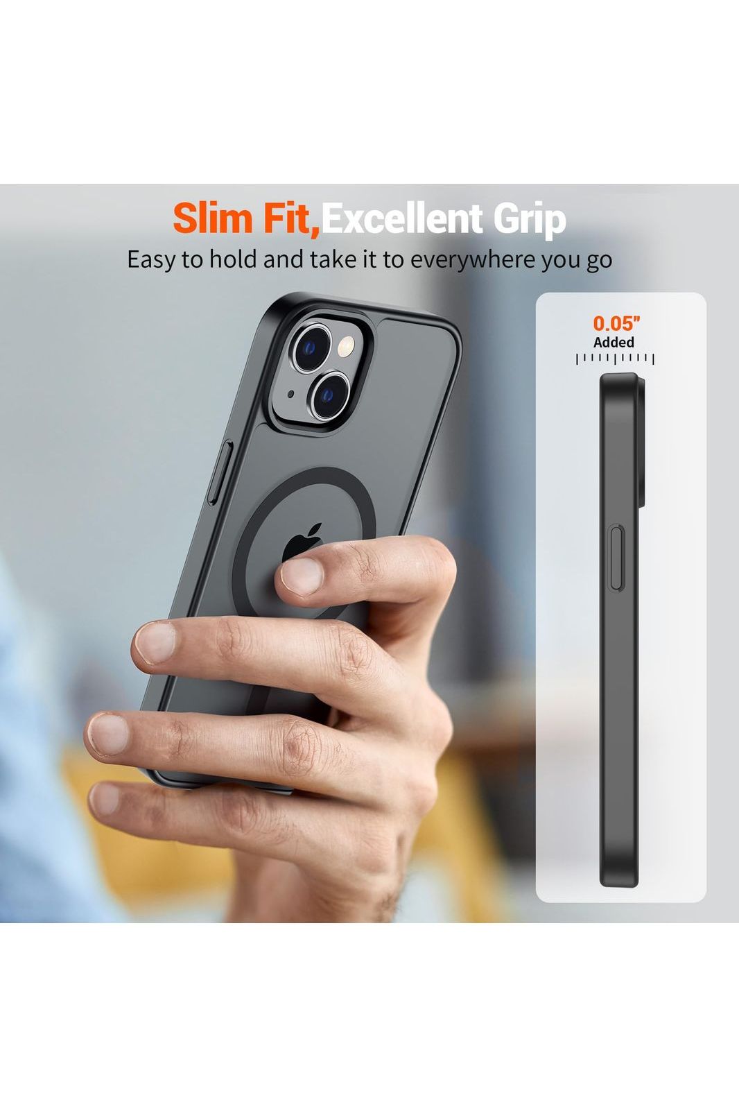 iPhone 14 Case & iPhone 13 Case (Compatible with MagSafe)(Military Grade Drop Protection) Translucent Matte Shockproof, Black