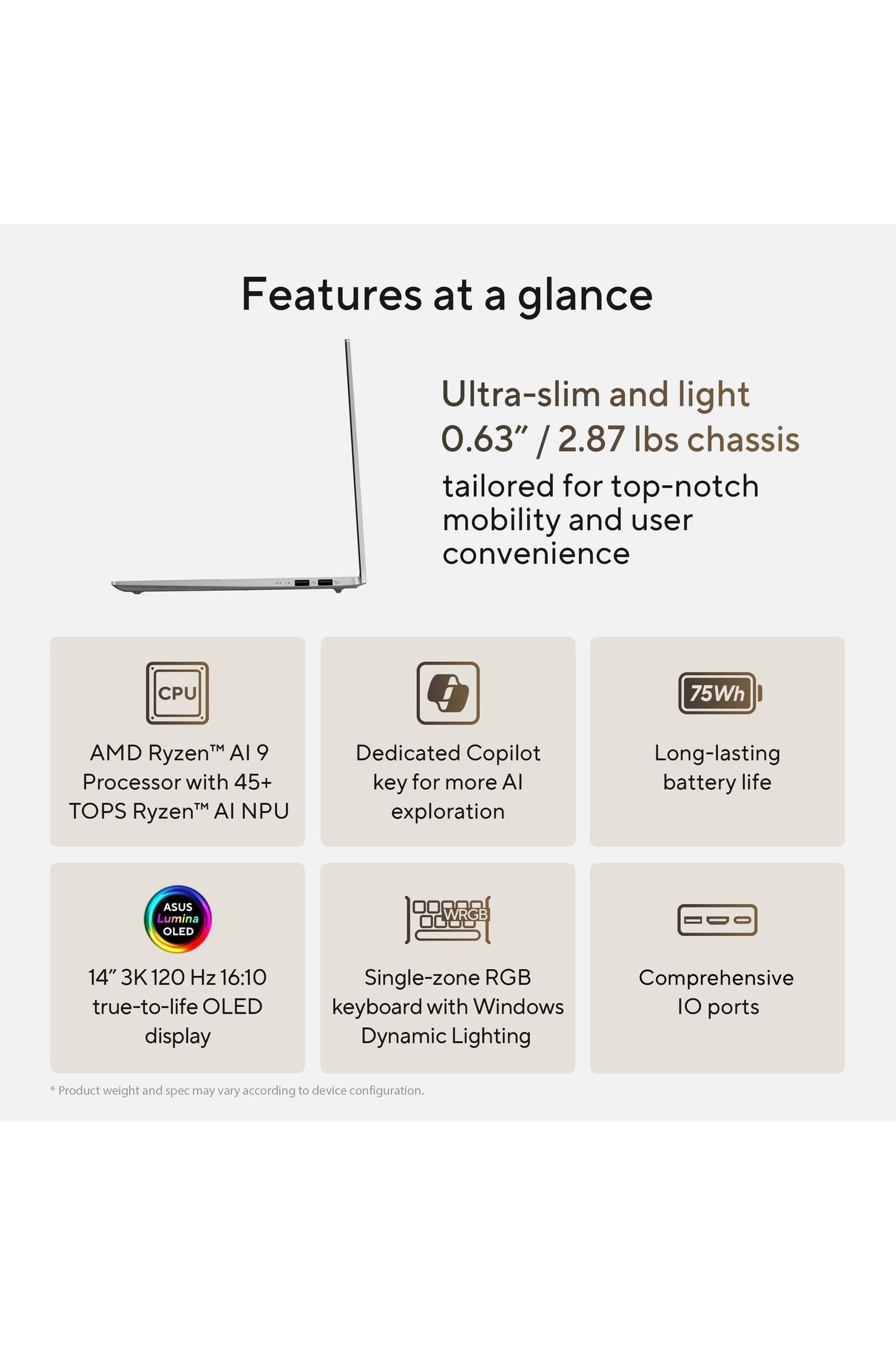 ASUS Vivobook S 14 OLED Slim Laptop, AMD Ryzen AI 9 365(10 Cores), 24GB, 1TB SSD