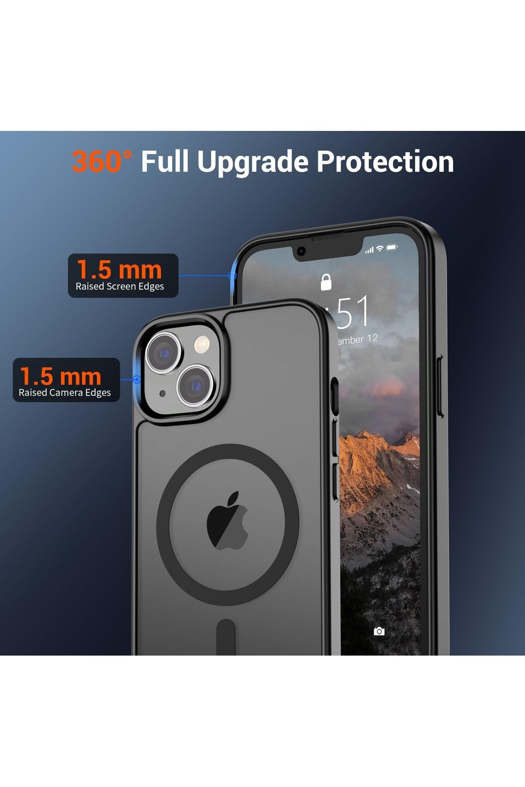 iPhone 14 Case & iPhone 13 Case (Compatible with MagSafe)(Military Grade Drop Protection) Translucent Matte Shockproof, Black