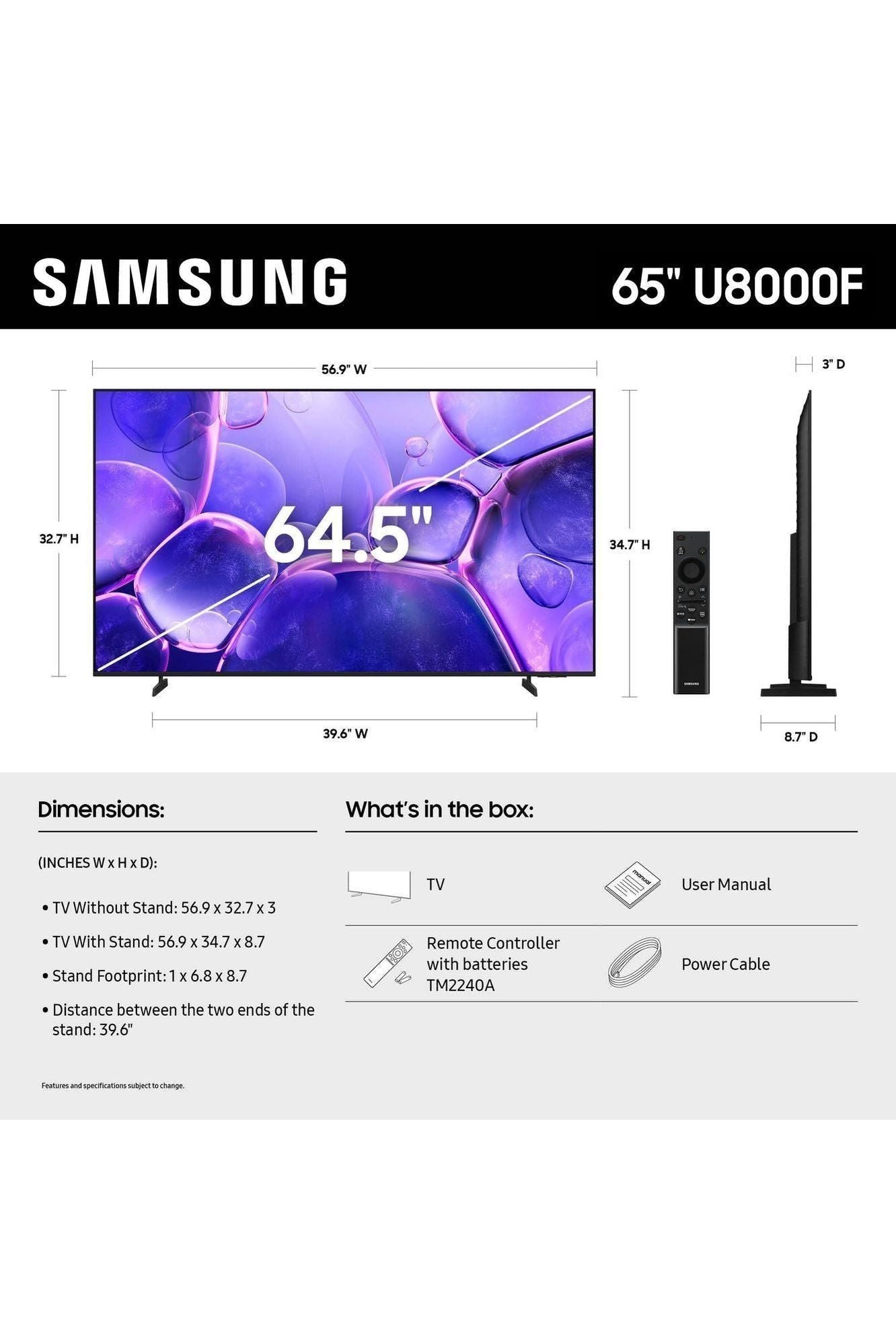 Samsung 65-Inch Class Crystal UHD U8000F 4K Smart TV