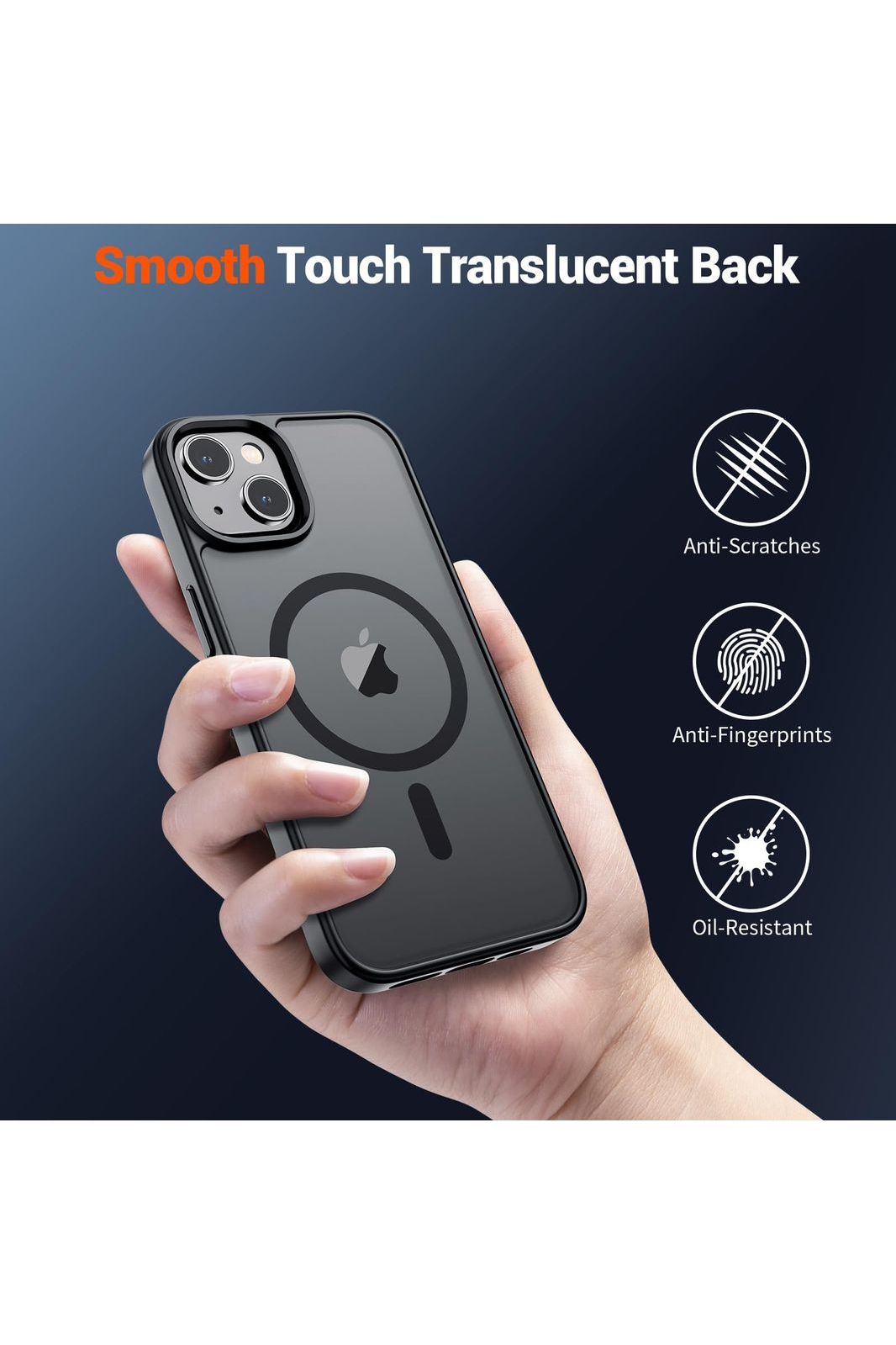 iPhone 14 Case & iPhone 13 Case (Compatible with MagSafe)(Military Grade Drop Protection) Translucent Matte Shockproof, Black