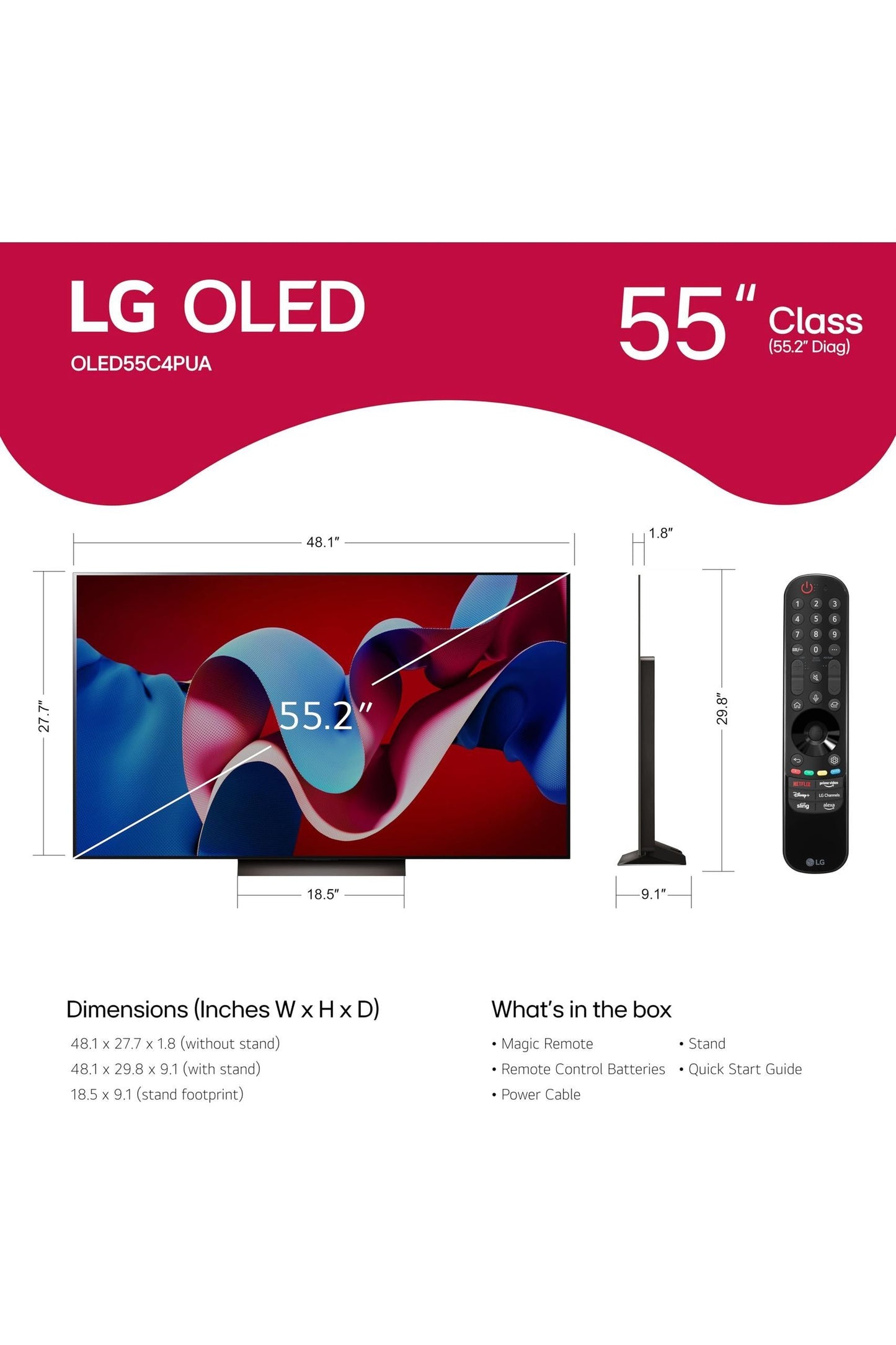 LG 55-Inch Class OLED evo C4 Series Smart TV 4K