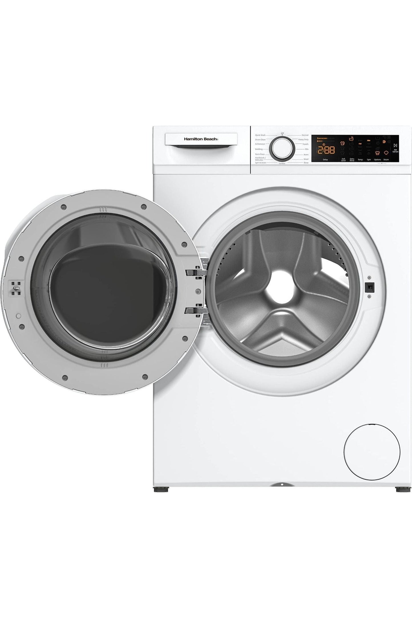 Hamilton Beach HBFW3205 Fullsize Washer-LED Digital Display Panel-5 Wash Cycles-Front Load Design-2.2 cu ft, 24 inch Wide, White