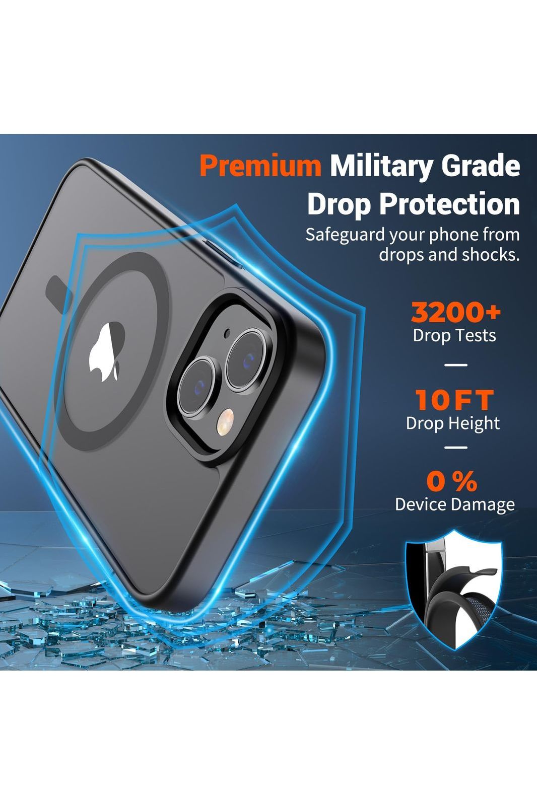 iPhone 14 Case & iPhone 13 Case (Compatible with MagSafe)(Military Grade Drop Protection) Translucent Matte Shockproof, Black