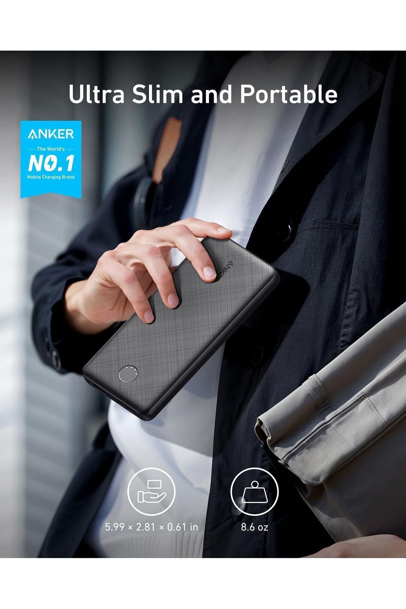 Anker Power Bank(PowerCore 10K),Compact Travel-Ready 10,000mAh Battery Pack with PowerIQ Charging Technology,5V/3A High-Speed Charging for iPhone,iPad,and More