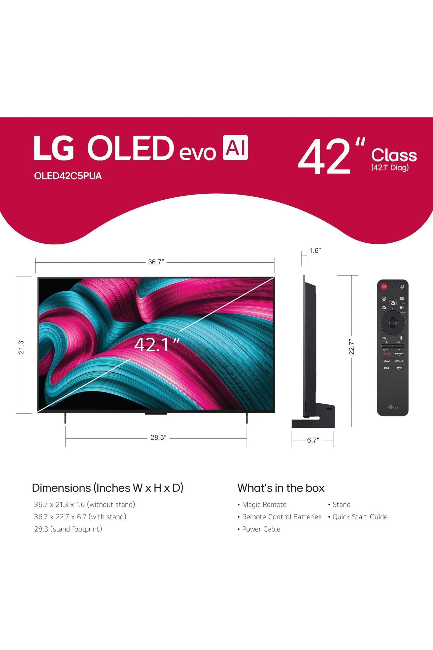 LG 42-Inch Class OLED evo AI 4K C5 Series Smart TV w/Dolby Atmos, Dolby Vision