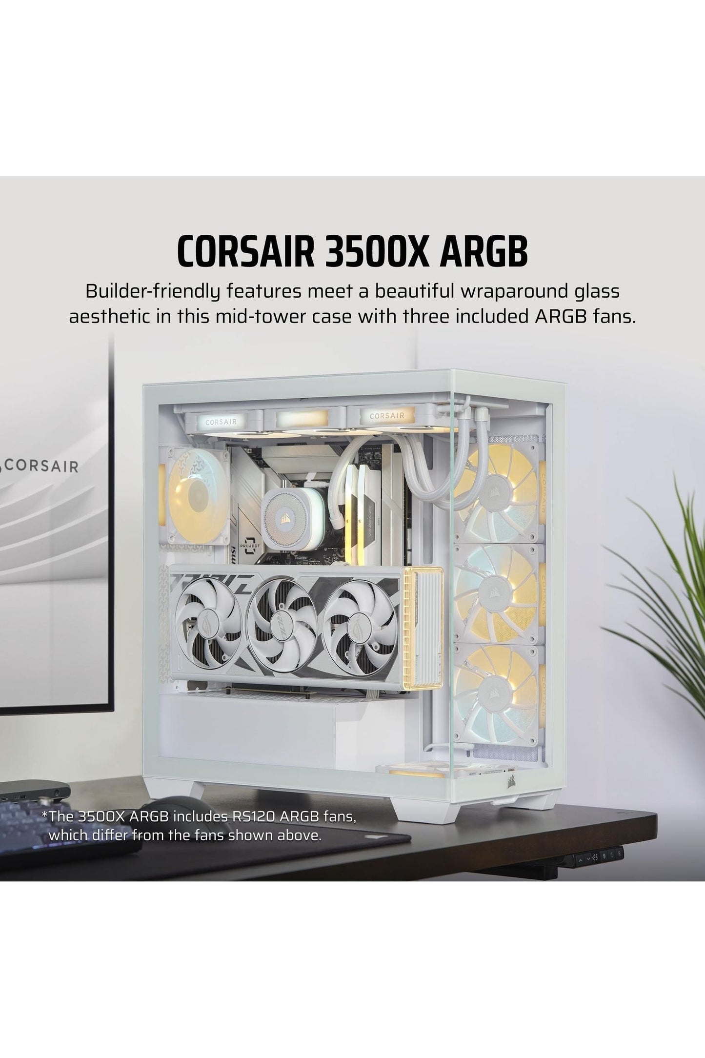 CORSAIR 3500X ARGB Mid-Tower ATX PC Case – Panoramic Tempered Glass