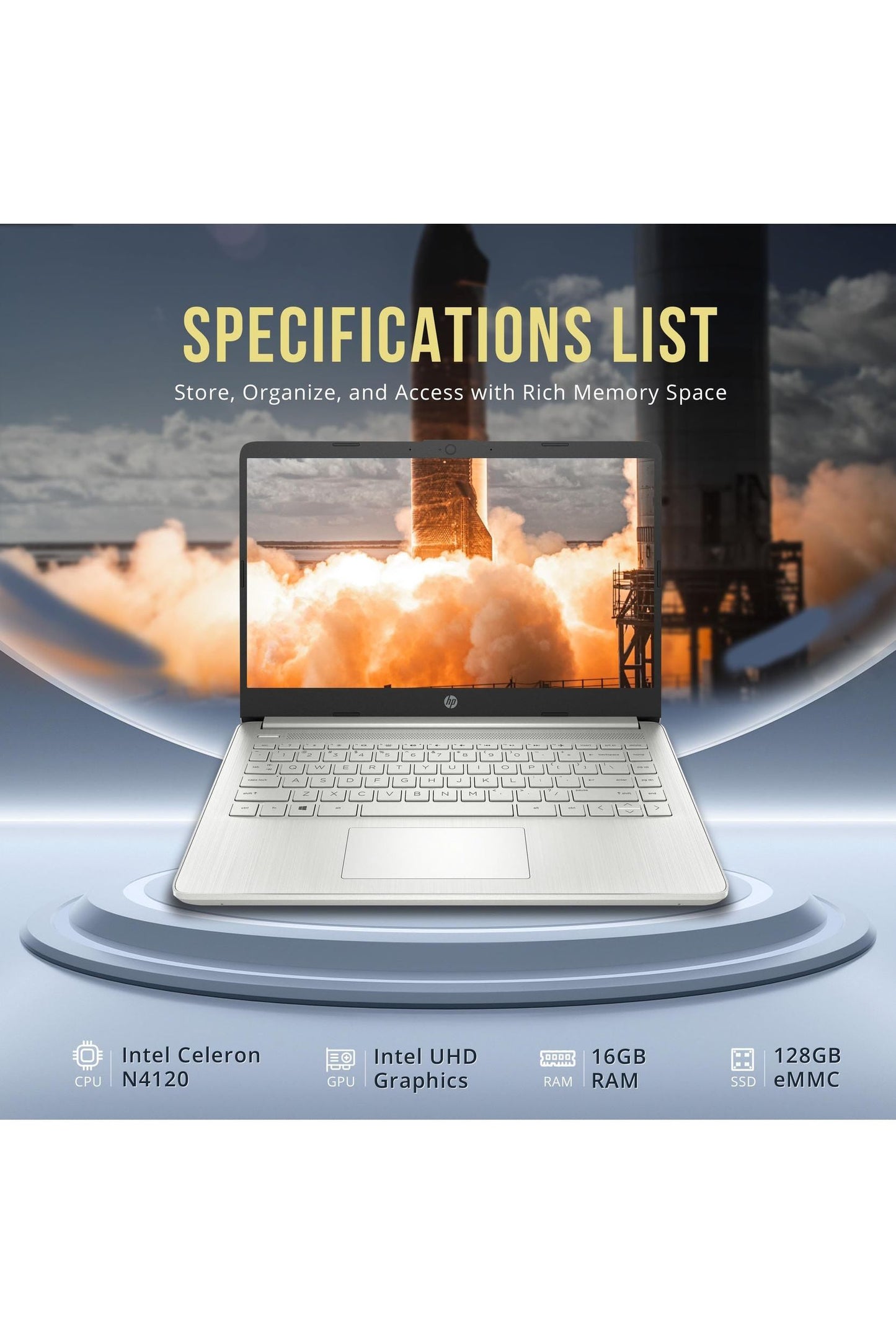 HP Stream 14" HD BrightView Laptop, Intel Celeron N4120, 16GB RAM, 288GB Storage (128GB eMMC + 160GB Docking Station Set)