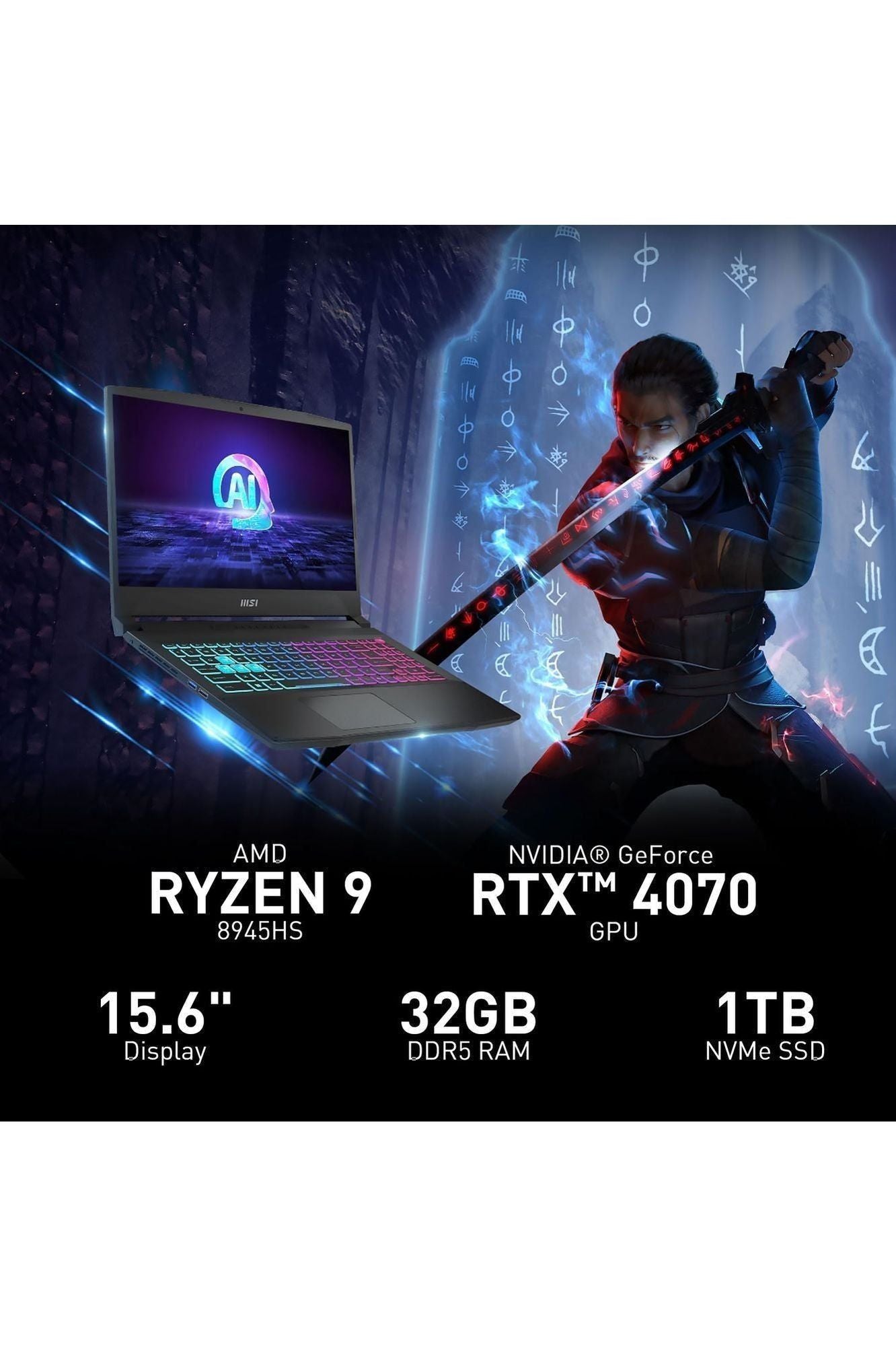 MSI Katana A15 AI 15.6” 165Hz QHD Gaming Laptop: Ryzen 9-8945HS, NVIDIA Geforce RTX 4070, 32GB DDR5, 1TB NVMe SSD
