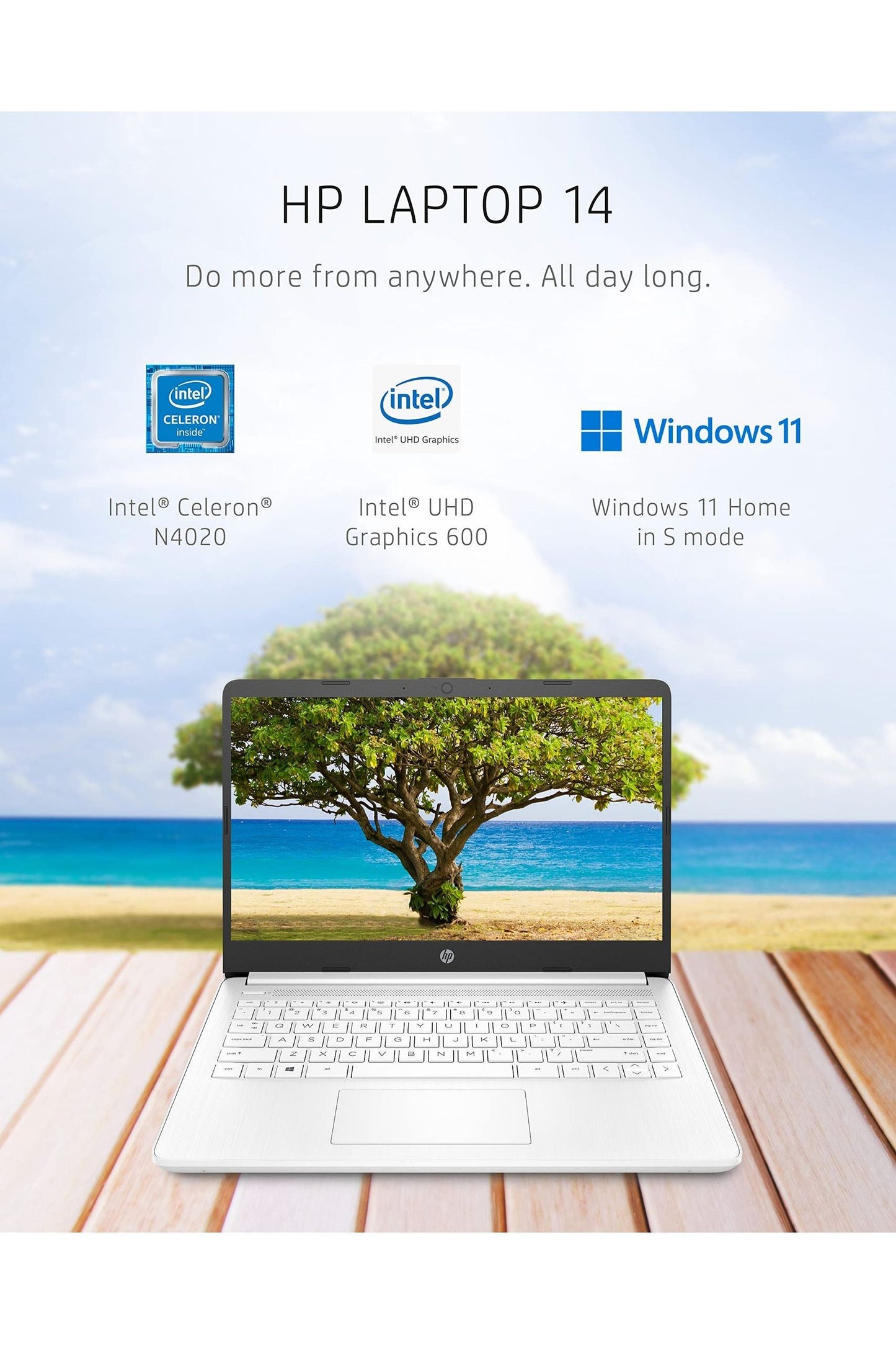 HP 14 Laptop, Intel Celeron N4020, 4 GB RAM, 64 GB Storage, 14-inch Micro-edge HD Display