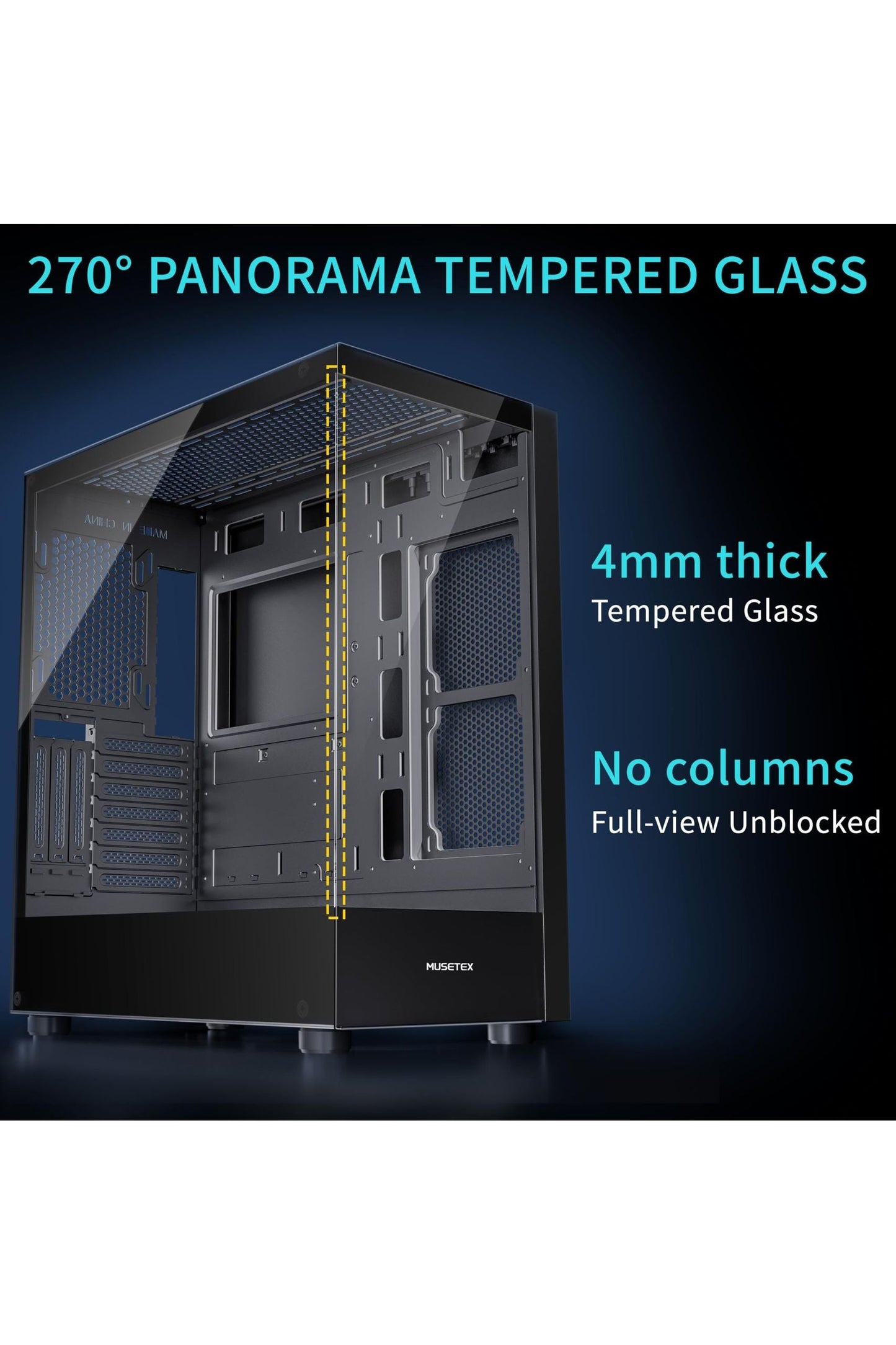 MUSETEX PC CASE ATX 6 PWM ARGB Fans Pre-Installed, Type-C Mid Tower Computer Case