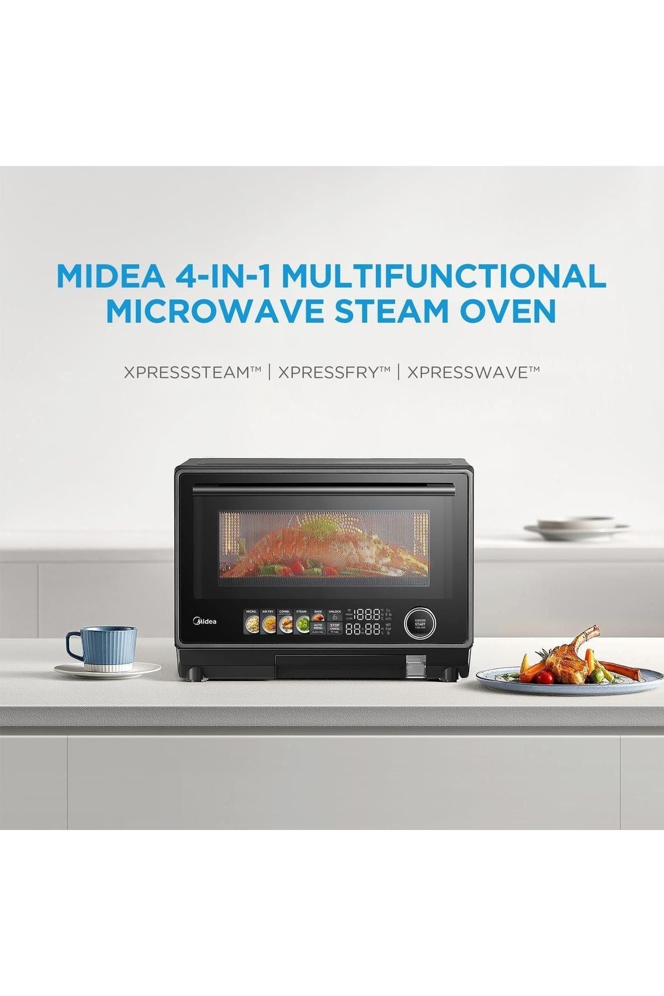 Midea 4-in-1 Multifunctional Microwave Steam Oven, Combo Air Fryer, Steamer & Microwave Oven, 32 Auto Functions, Adjustable Power and Temperature