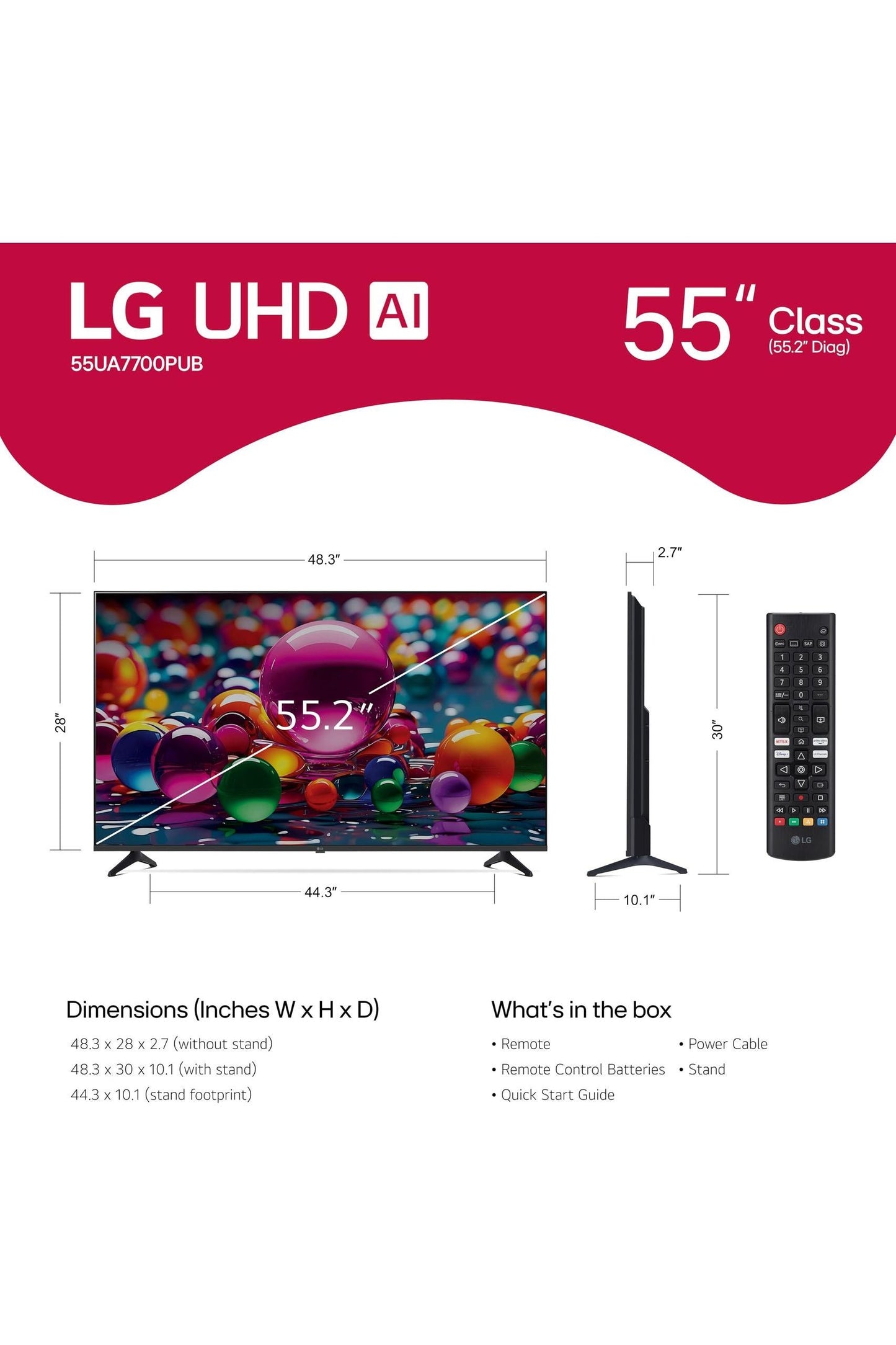 LG 55-Inch Class UHD AI 4K UA77 Series Smart TV w/AI Sound Pro, HDR10, 4K Super Upscaling