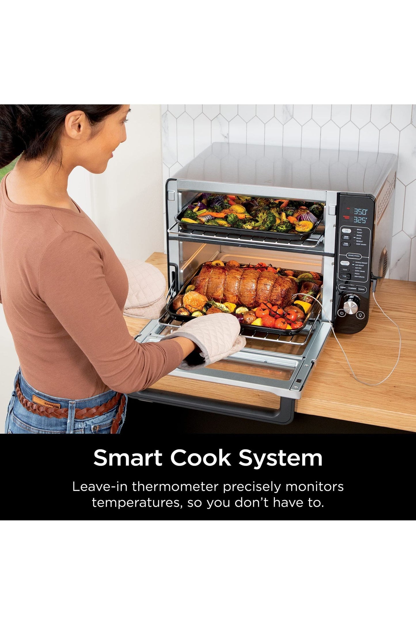 Ninja DCT451 12-in-1 Smart Double Oven with FlexDoor, Thermometer, FlavorSeal, Smart Finish, Rapid Top Convection and Air Fry Bottom , Stainless Steel