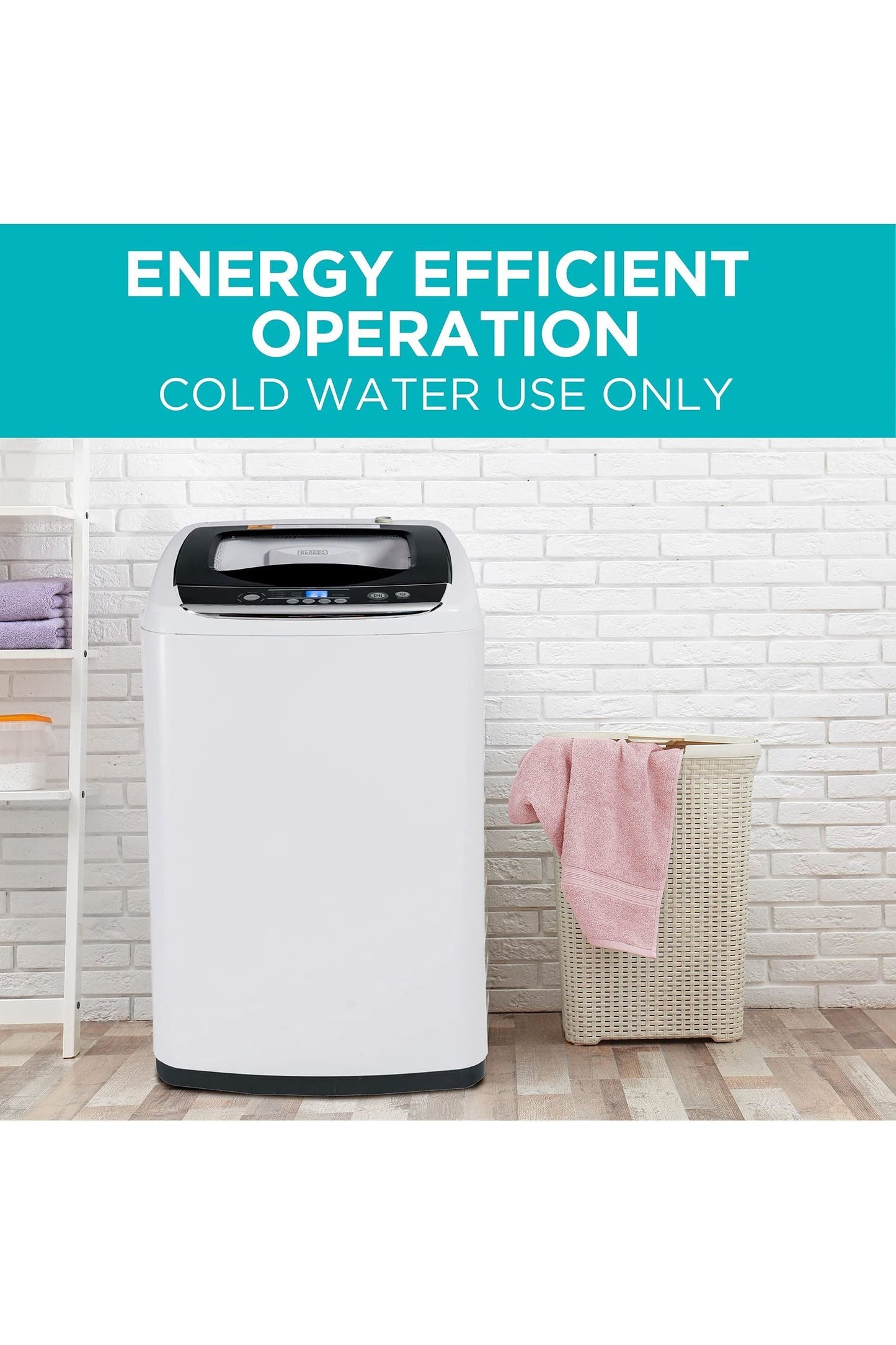 BLACK+DECKER 0.9 Cu. Ft. Portable Washer, 6.6 lb. Capacity Washing Machine for Homes & Apartments, 5 Wash Cycles, Quick Connect Sink Adapter and Drain Hose Included, Transparent Lid, BPWM09W, White