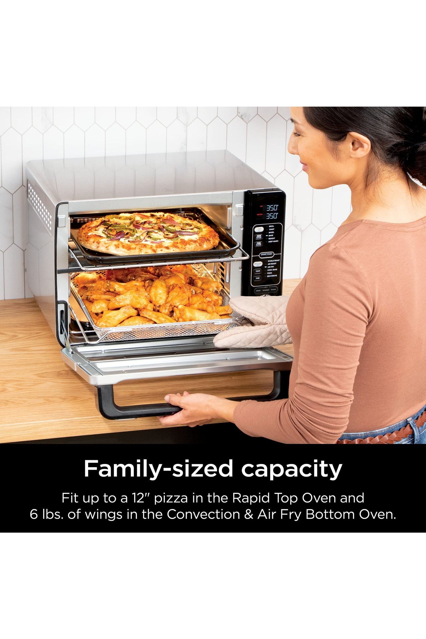 Ninja DCT451 12-in-1 Smart Double Oven with FlexDoor, Thermometer, FlavorSeal, Smart Finish, Rapid Top Convection and Air Fry Bottom , Stainless Steel