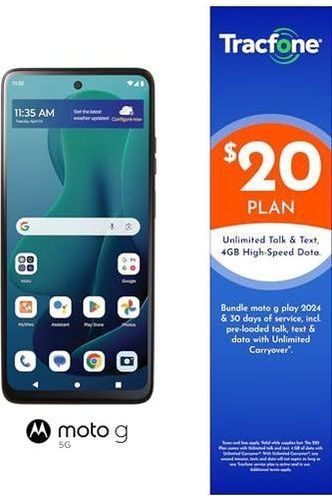 TracFone Motorola Moto g 5G (2024) [Activation Promotion] Locked Prepaid Smartphone, 128GB, Gray - Includes $20 Unlimited Talk, Text, & 4GB Data 30-Day Plan