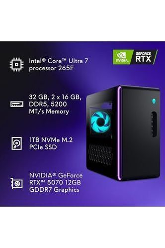 Alienware Aurora Gaming Desktop ACT1250 - Intel Core Ultra 7 265F, 32GB DDR5 RAM, 1TB SSD, NVIDIA GeForce RTX 5070