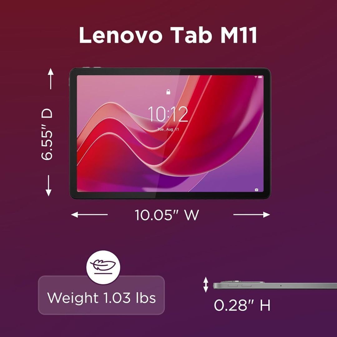 Lenovo Tab M11, 11” Display, MediaTek Helio G88 Octa-Core, 4GB RAM, 64GB SSD, Comes with Pen, Luna Grey