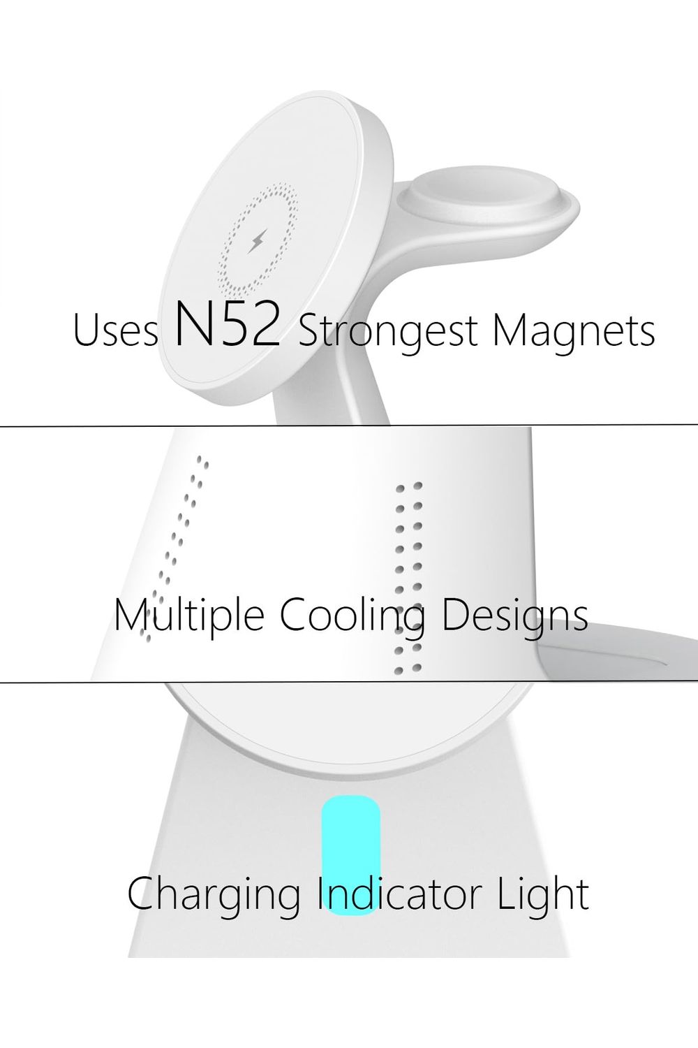 Wireless Charger Compatible with Mag-Safe,3 in 1 Charging Station for iPhone16/15/14/13/12 Series, Apple Watch,AirPods,and More,15W Fast Charging (USB-C Adapter Included)