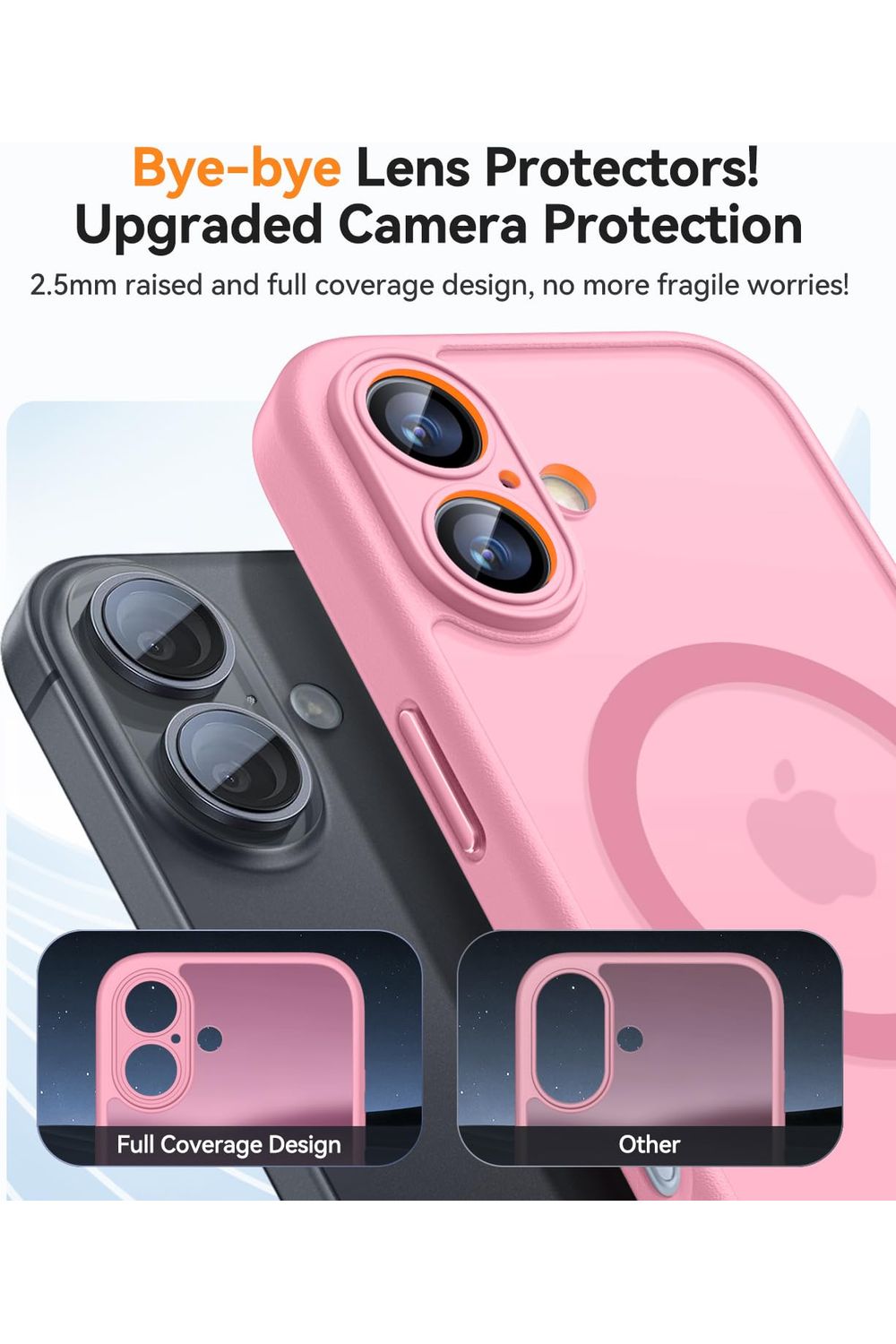 iPhone 16 Case, Upgraded [Full Camera Protection] [Compatible with Magsafe] [Translucent Matte] Shockproof Protective - Pink