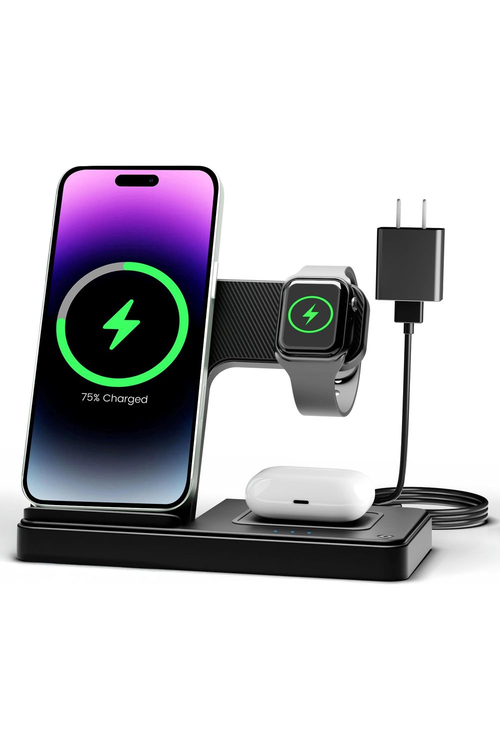 Wireless Charger iPhone Charging Station: 3 in 1 Charger Stand Multiple Devices for Apple - iPhone 16e 16 15 14 Pro Max 13 12 11 - Watch 10 9 8 7 6 5 4 3 2 SE and Ultra Series - Airpods 4 3 2 Pro