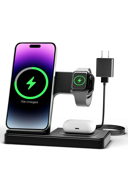 Wireless Charger iPhone Charging Station: 3 in 1 Charger Stand Multiple Devices for Apple - iPhone 16e 16 15 14 Pro Max 13 12 11 - Watch 10 9 8 7 6 5 4 3 2 SE and Ultra Series - Airpods 4 3 2 Pro
