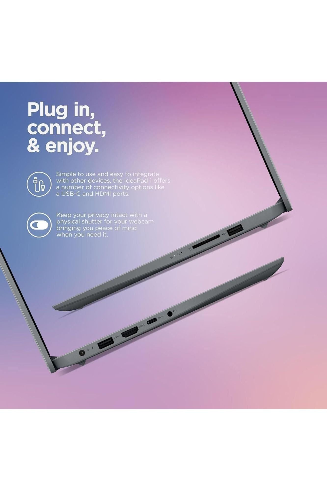 Lenovo IdeaPad 1i Laptop with Microsoft 365 Home and Business • 12GB RAM • 1TB Cloud Storage and 256GB SSD • Intel Core • 15 Anti-Glare Screen •