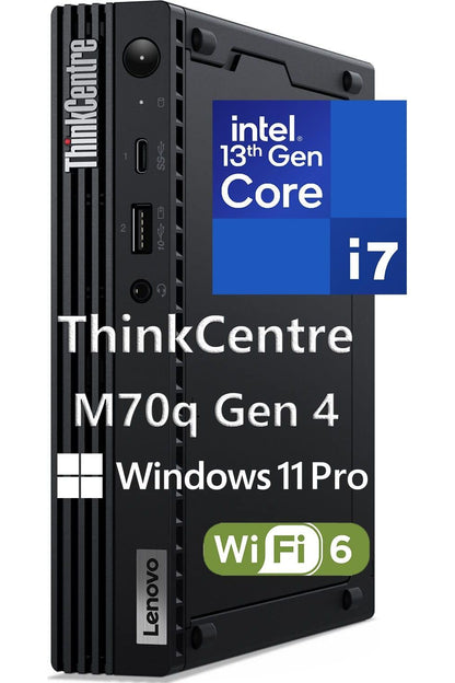 Lenovo ThinkCentre M70q Gen 4 MFF 1L Tiny PC Business Mini Desktop Computer, 32GB DDR5 RAM, 1TB PCIe SSD, 13th Gen Intel 16-Core i7-13700T