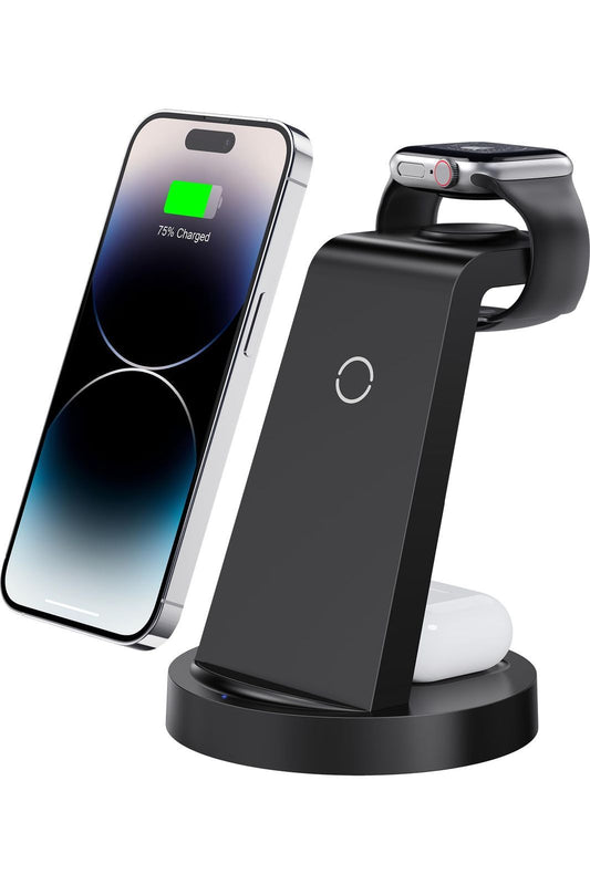 3 in 1 Charging Station for iPhone, Wireless Charger for iPhone 16e 16 15 14 13 12 11 X Pro Max & Apple Watch - Wireless Charging Station for AirPods 4 3 Pro