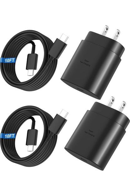 Super Fast Charger Type C, 25W USB C Wall Charger Fast Charging for Samsung Galaxy S25 Ultra/S25/S25+/S24+/S24 Ultra/S24/S24+/S23 Ultra/S22 Ultra/S21 with 10FT Long Android Type C Charger Cable 2Pack