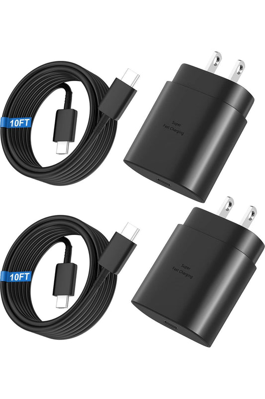Super Fast Charger Type C, 25W USB C Wall Charger Fast Charging for Samsung Galaxy S25 Ultra/S25/S25+/S24+/S24 Ultra/S24/S24+/S23 Ultra/S22 Ultra/S21 with 10FT Long Android Type C Charger Cable 2Pack