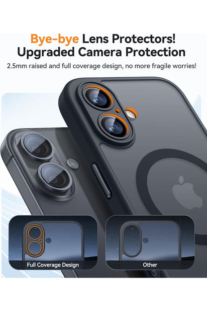 iPhone 16 Case, Upgraded [Full Camera Protection] [Compatible with Magsafe] [Translucent Matte] Shockproof Protective -Black