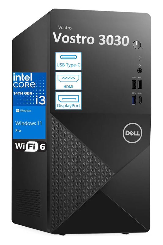 Dell Tower PC Desktop Computer 14th Gen Intel Core i3-14100 (Beat i5-12400), 32GB DDR5 RAM, 1TB PCIe SSD
