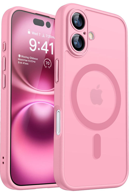 iPhone 16 Case, Upgraded [Full Camera Protection] [Compatible with Magsafe] [Translucent Matte] Shockproof Protective - Pink