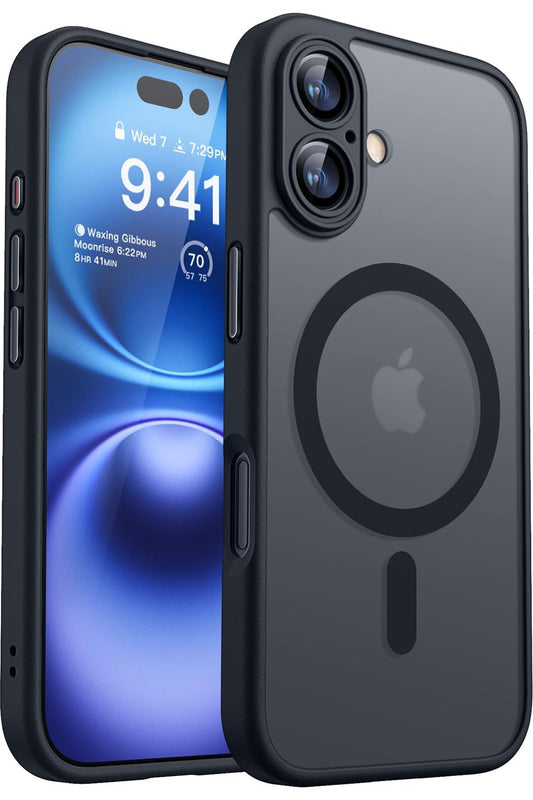 iPhone 16 Case, Upgraded [Full Camera Protection] [Compatible with Magsafe] [Translucent Matte] Shockproof Protective -Black