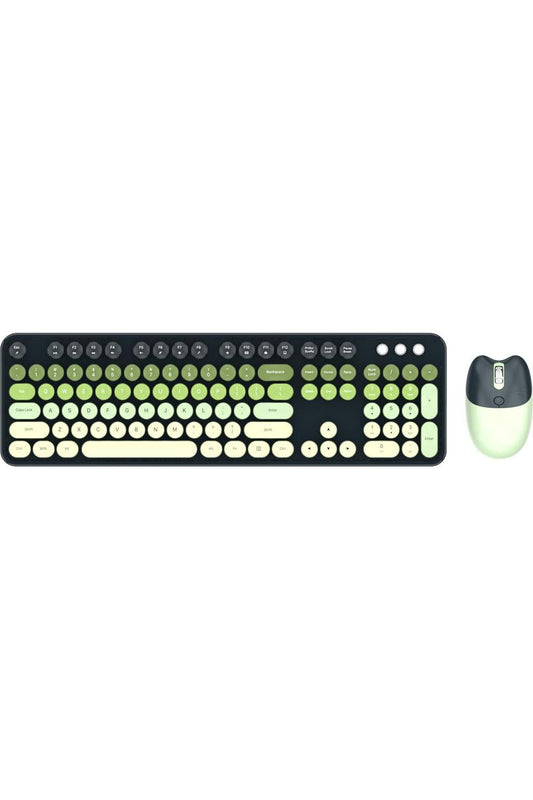 Wireless Keyboard and Mouse, MOFII 104 Round Keycaps Retro Typewriter with OTG & Brush, Full-Size Ergonomic