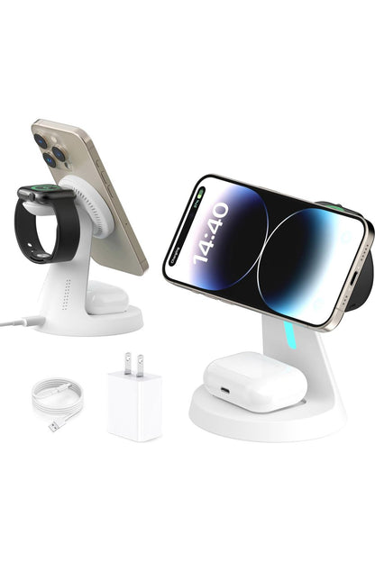 Wireless Charger Compatible with Mag-Safe,3 in 1 Charging Station for iPhone16/15/14/13/12 Series, Apple Watch,AirPods,and More,15W Fast Charging (USB-C Adapter Included)