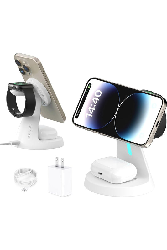 Wireless Charger Compatible with Mag-Safe,3 in 1 Charging Station for iPhone16/15/14/13/12 Series, Apple Watch,AirPods,and More,15W Fast Charging (USB-C Adapter Included)
