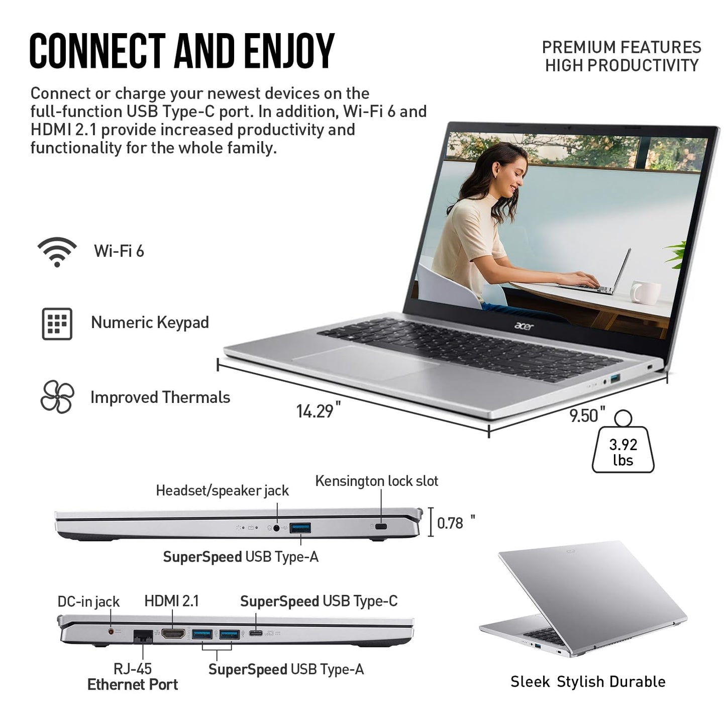 acer Aspire 3 15.6 Laptop Computer, 15 Inch FHD Laptop PC, AMD Ryzen 7, 32GB RAM 1TB SSD+512GB