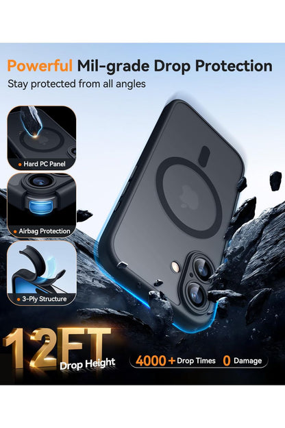 iPhone 16 Case, Upgraded [Full Camera Protection] [Compatible with Magsafe] [Translucent Matte] Shockproof Protective -Black