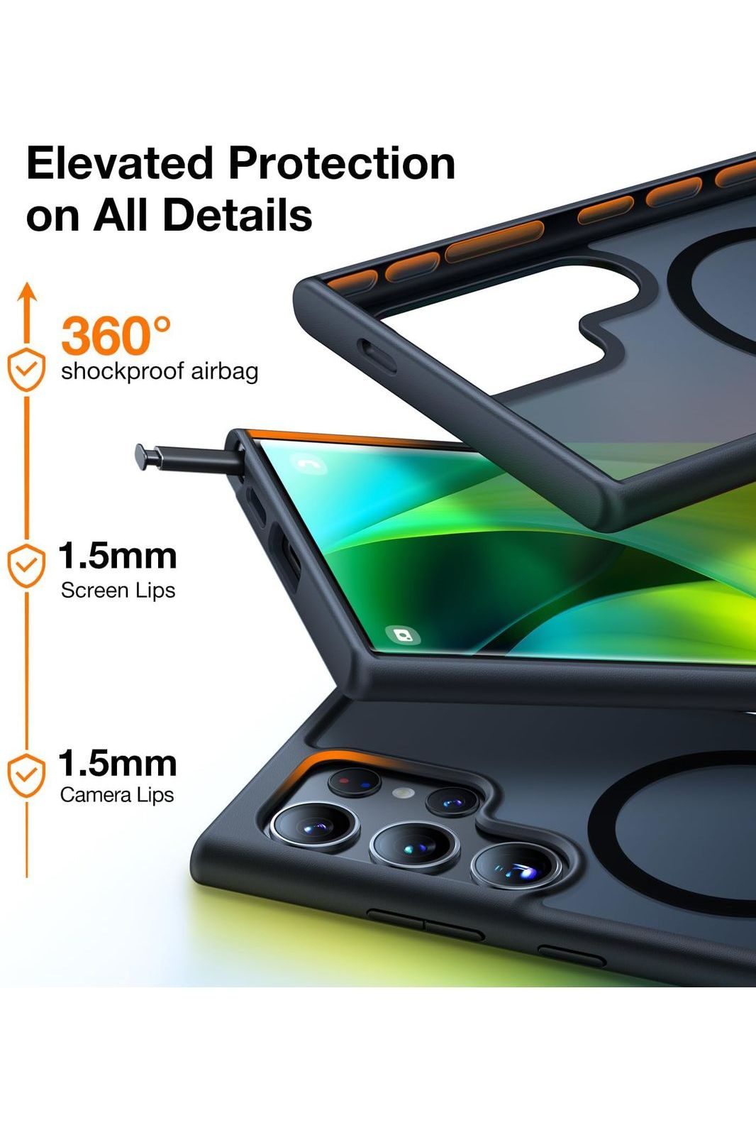 Samsung Galaxy S25 Ultra Case, Fit for MagSafe, 4X Military Grade Protection, Translucent Slim Case, Black